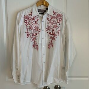 Panhandle Slim White Shirt with Red Embroidery